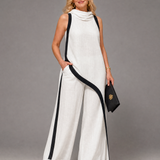 Tovarina | Contrast Trim Sleeveless Layered Top And Wide Leg Pants Set