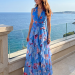 Liabeth | Halter Neck Ruched Bodice Floral Maxi Dress