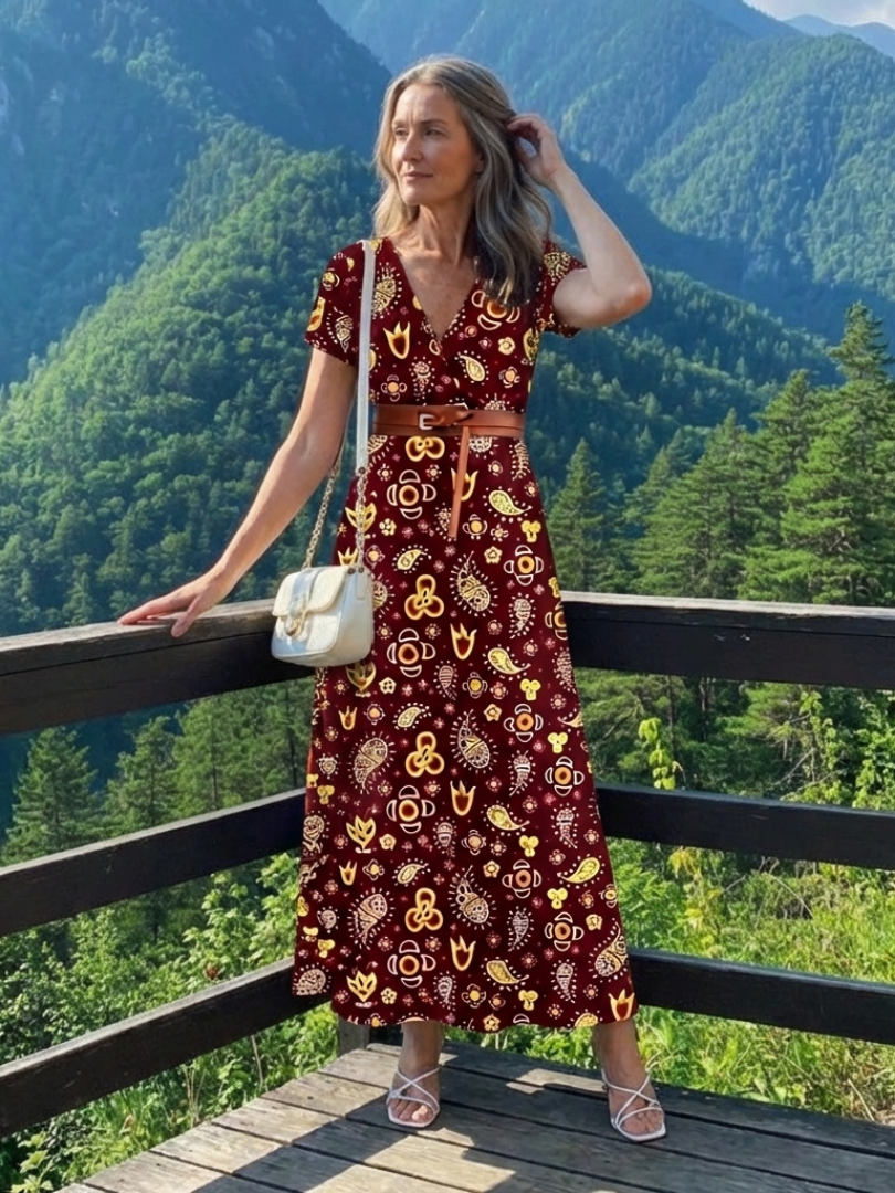 Tamsinna | Elegant Floral V-Neck Midi Dress