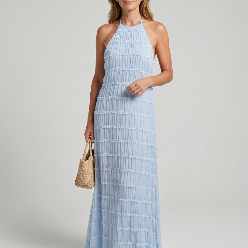Vesette | Textured Fringe Fitted Silhouette Maxi Dress