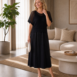 Perndra | Open Knit Top And Flowing Midi Dress Set