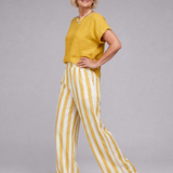 Magdara | Linen Blend Top And Striped Wide Leg Pants Set