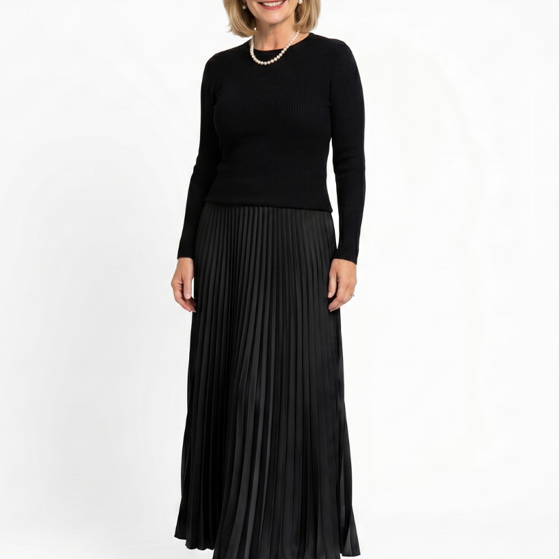 Serandra | Knit Top Pleated Skirt Midi Dress
