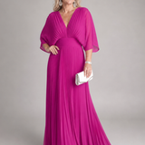 Isawen | V Neck Long Sleeve Pleated Maxi Dress