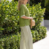 Penette | Contrast V Neck Tunic Stripe Trouser Set