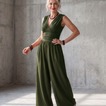 Renna | Deep V Waist Defined Wide Leg Jumpsuit
