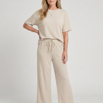 Wilnia | Short Sleeve Drawstring Waist And Straight Leg Pants Set