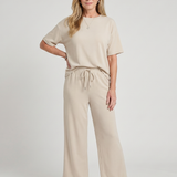 Wilnia | Short Sleeve Drawstring Waist And Straight Leg Pants Set