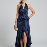 Mirwyn | Halter Neck Wrap Asymmetric Hem Midi Dress