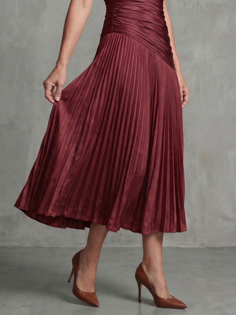 Mirna | Pleated Waistline Stripe Midi Dress