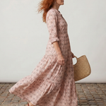Teswen | Notch Neck Printed Long Sleeve Maxi Dress