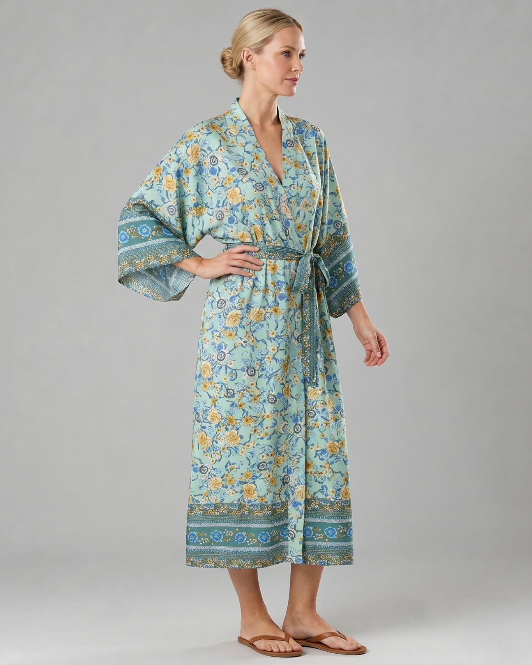 Fiossa | Floral Satin Wrap Lounge Robe