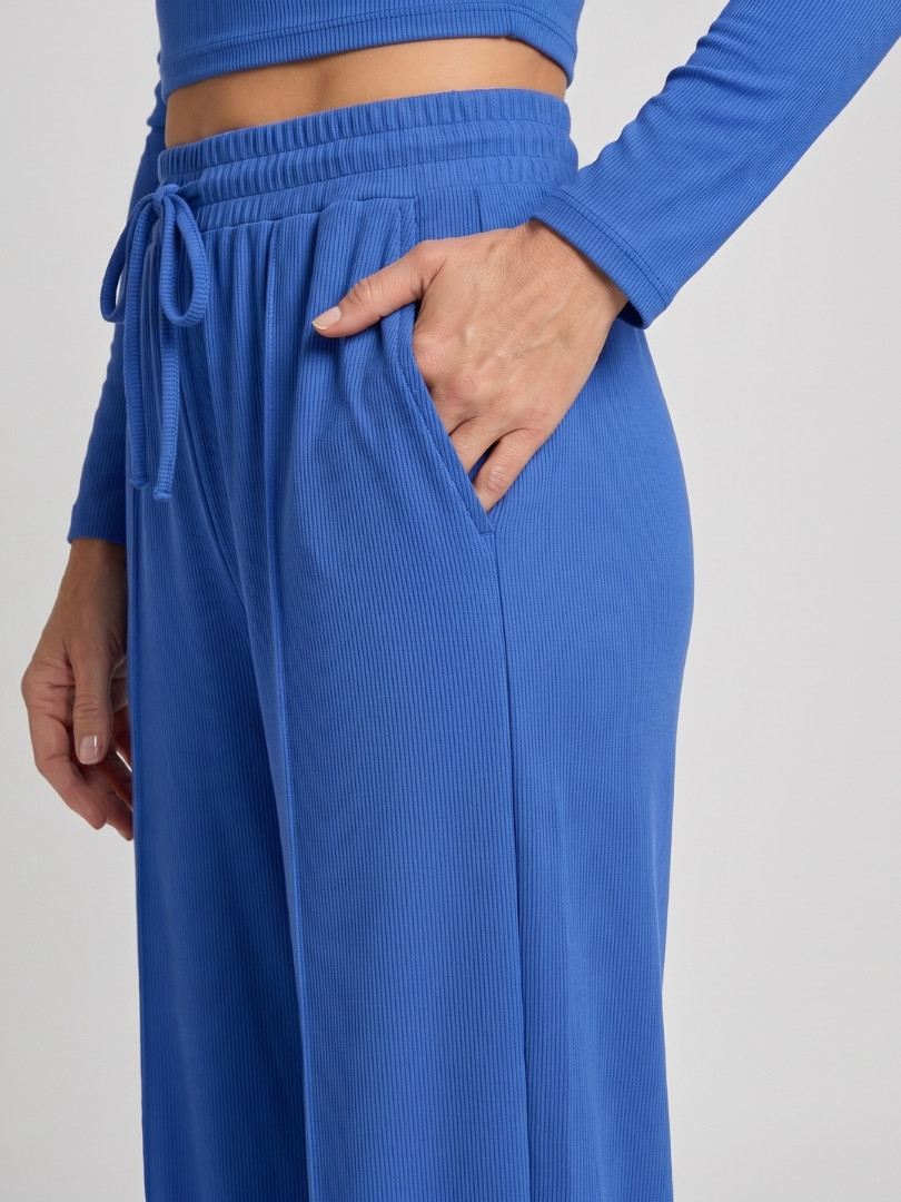 Lorlia | Long Sleeve Crew Neck Crop Top Pants Set