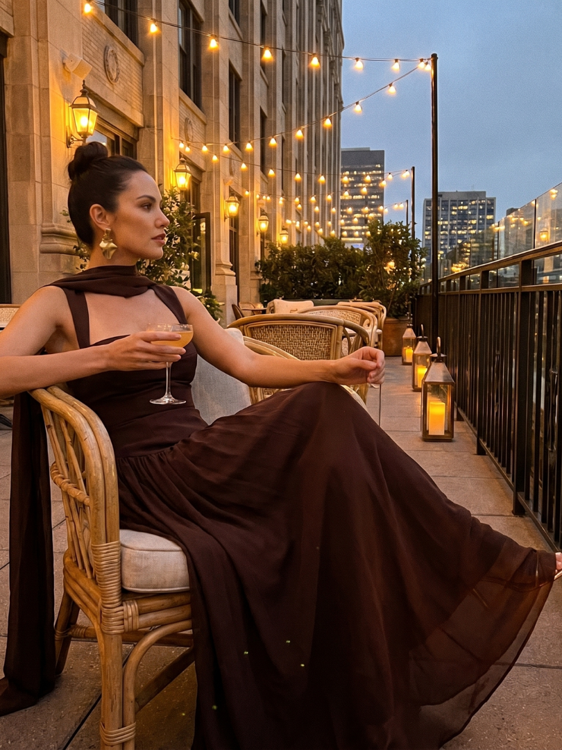 Fleurbelle | Cutout Neck Pleated Slit Maxi Dress