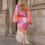 Briwynne | Abstract Print Fringe Hem Midi Dress