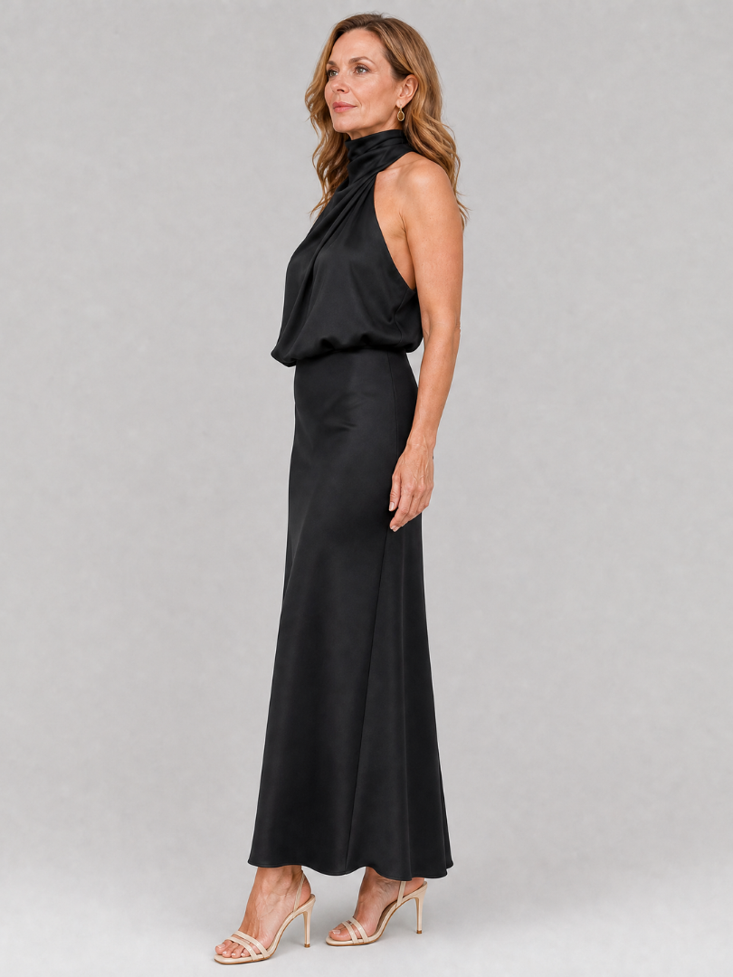 Taliana | Sleeveless Draped Neck Midi Dress