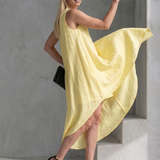 Talnia | Sleeveless High Low Flowing Shape Midi Dress