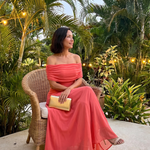 Vidabeth | Off Shoulder Draped Midi Dress