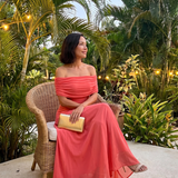 Vidabeth | Off Shoulder Draped Midi Dress