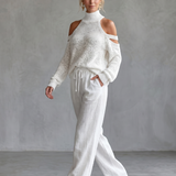 Dahlette | Open Shoulder Knit Top And Wide Leg Pants Set