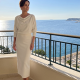 Saffwynne | Draped Neckline Fitted Skirt Midi Dress