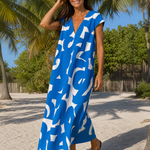 Verbeth | Abstract Print V Neck Flowing Midi Dress