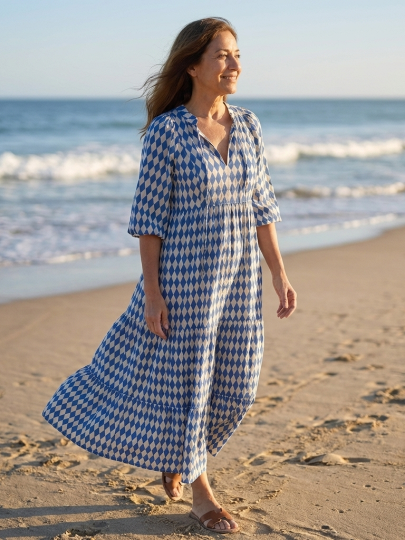Deldra | Diamond Print Tiered Midi Dress
