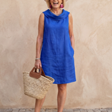 Elodra | Sleeveless Soft Folded Neckline Knee Length Dress