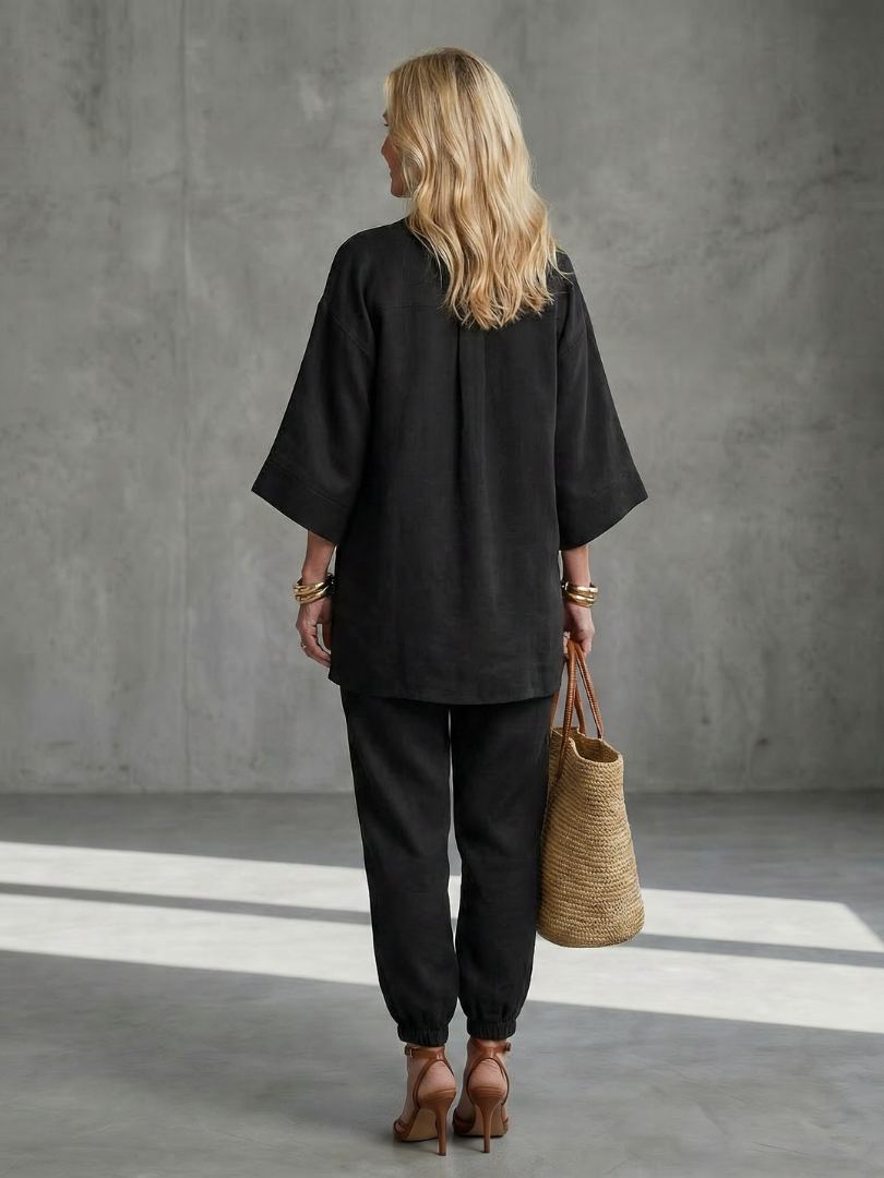 Perrina | V Neck Tunic Gathered Trouser Set