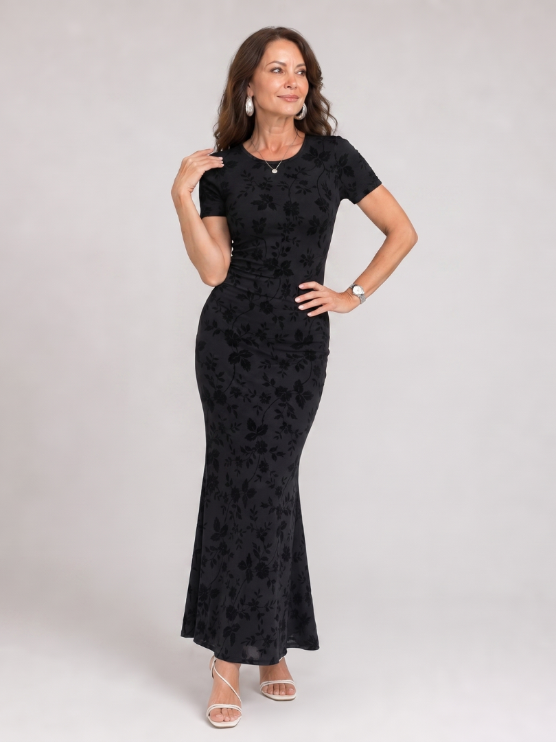 Callavia | Short Sleeve Crew Neck Midi Dress