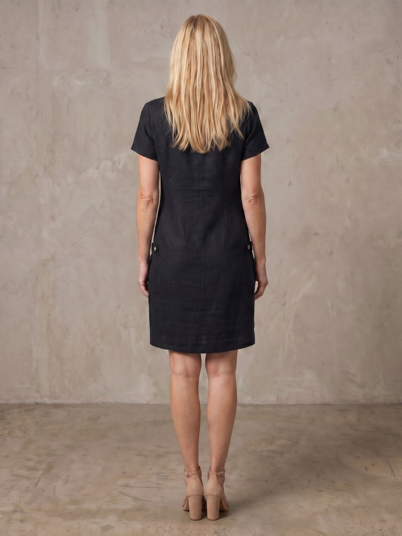 Callabelle | Zip Neck Pocket Detail Knee Length Dress