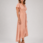 Vallette | Floral Wrap Ruffle Midi Dress