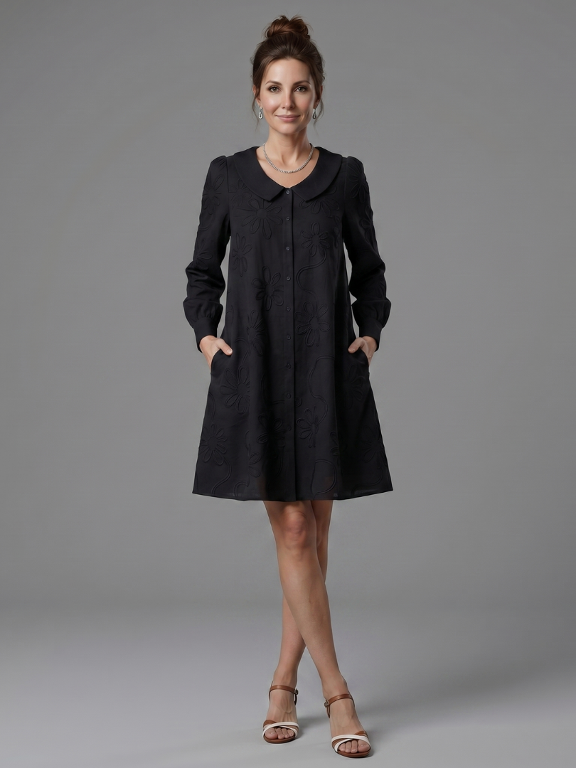 Eloney | Button Front Collar Knee Length Dress