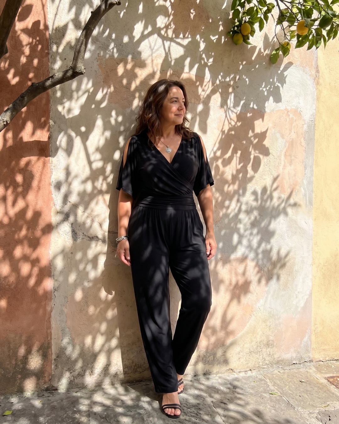 Noretta | Cold Shoulder Wrap Waist Relaxed Jumpsuit