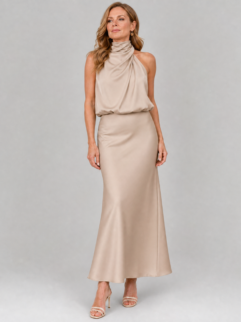 Taliana | Sleeveless Draped Neck Midi Dress