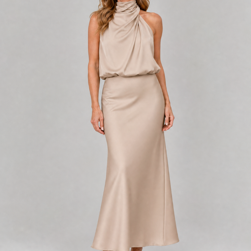 Taliana | Sleeveless Draped Neck Midi Dress
