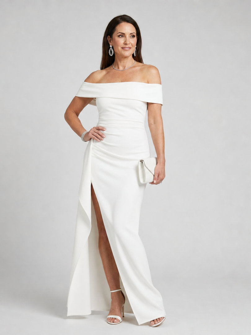Kalrin | Off Shoulder High Side Slit Maxi Dress