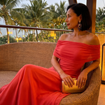 Vidabeth | Off Shoulder Draped Midi Dress