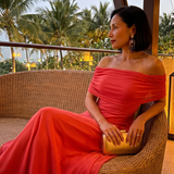 Vidabeth | Off Shoulder Draped Midi Dress