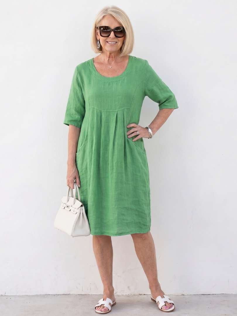 Linnthea | Gathered Front Half Sleeve Knee Length Dress