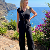 Maelette | Simple V Neck Strap Short Top Wide-leg Pants Sets