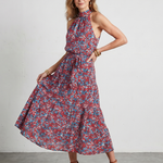 Tesdra | High Neck Floral Tiered Midi Dress