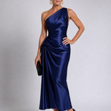 Celna | One Shoulder Draped Satin Midi Dress