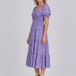 Serrina | Floral Smocked Square Neck Midi Dress