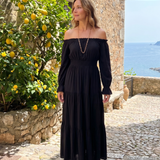 Sennarin | Off Shoulder Side Slit Midi Dress