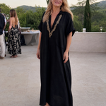 Faera | Embroidered V Neck Pocket Detail Relaxed Midi Dress