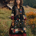 Fiodra | Embroidered Panel Long Sleeve Midi Dress