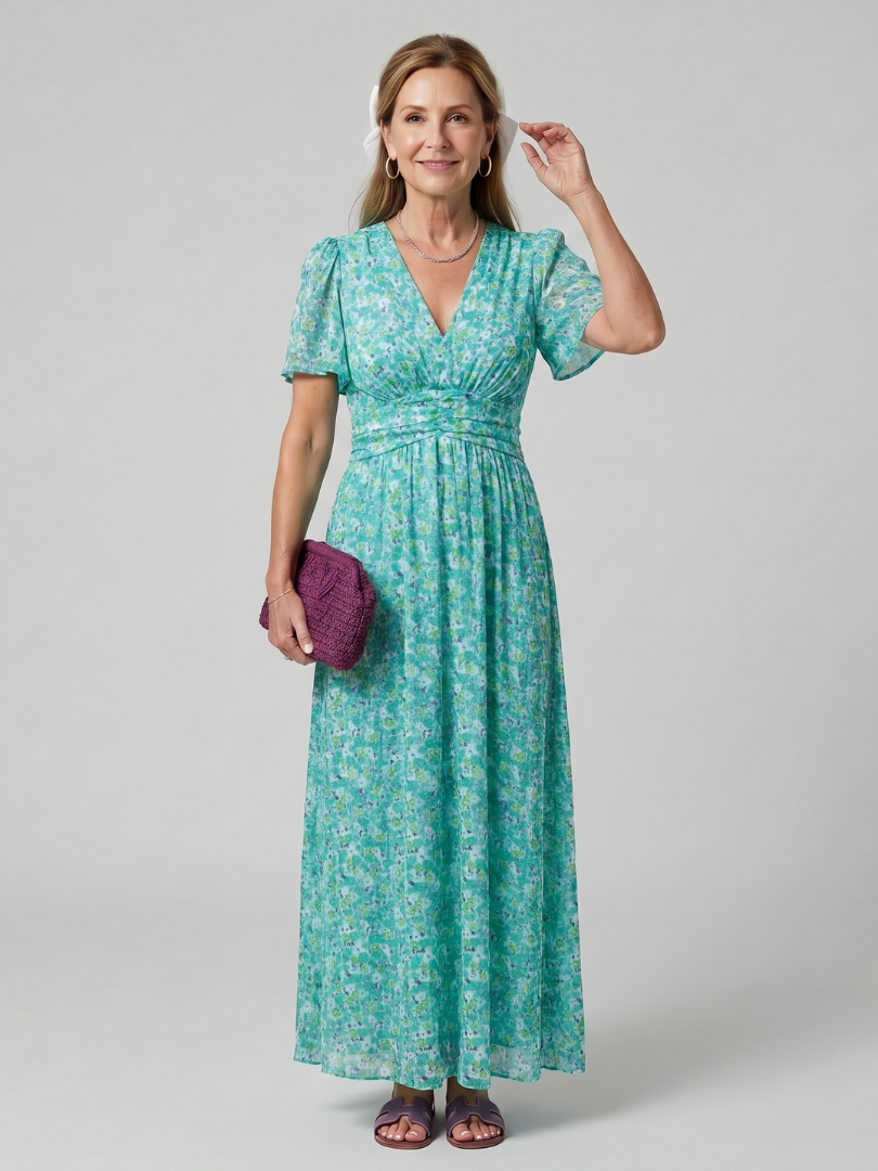 Mirawynne | Short Sleeve Ditsy Floral Print Midi Dress