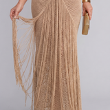 Renwyn | Halter Neck Crochet Fringe Detail Maxi Dress