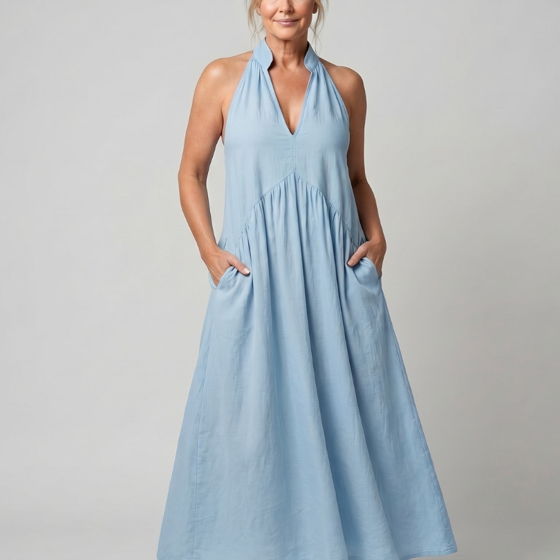 Elibelle | Halter Neck Relaxed Flowing Silhouette Midi Dress